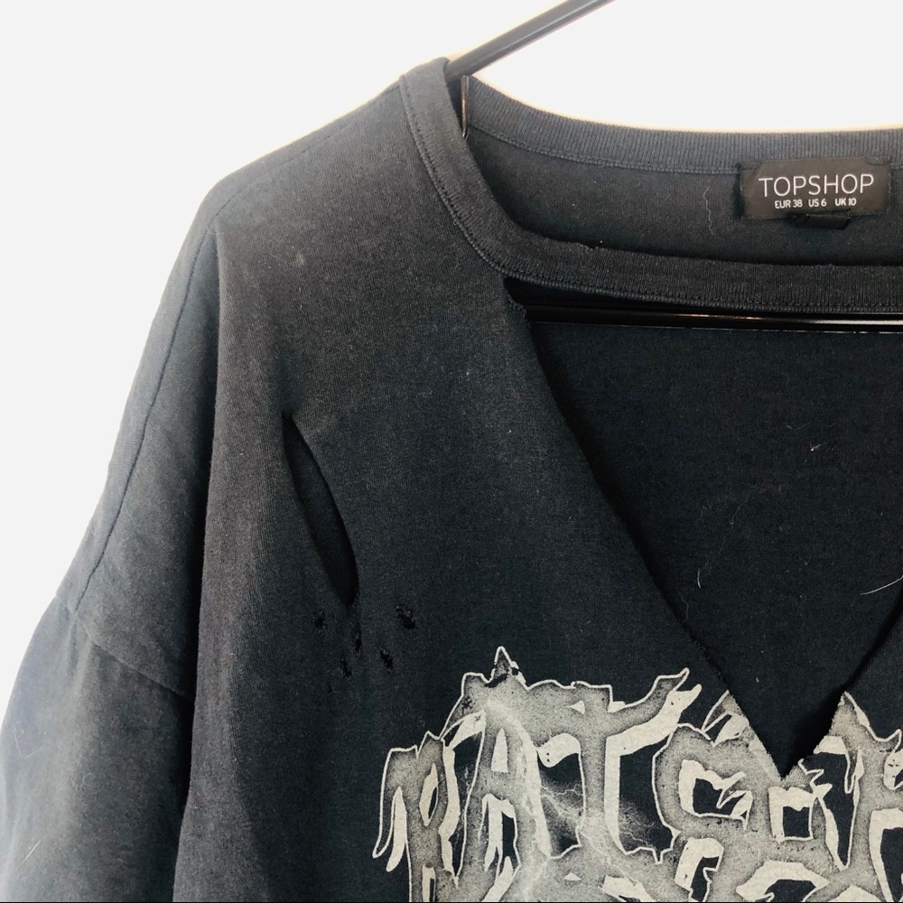 Topshop Raise Hell Distressed Graphic Tee Grunge Choker Top US 6 - Picture 6 of 10